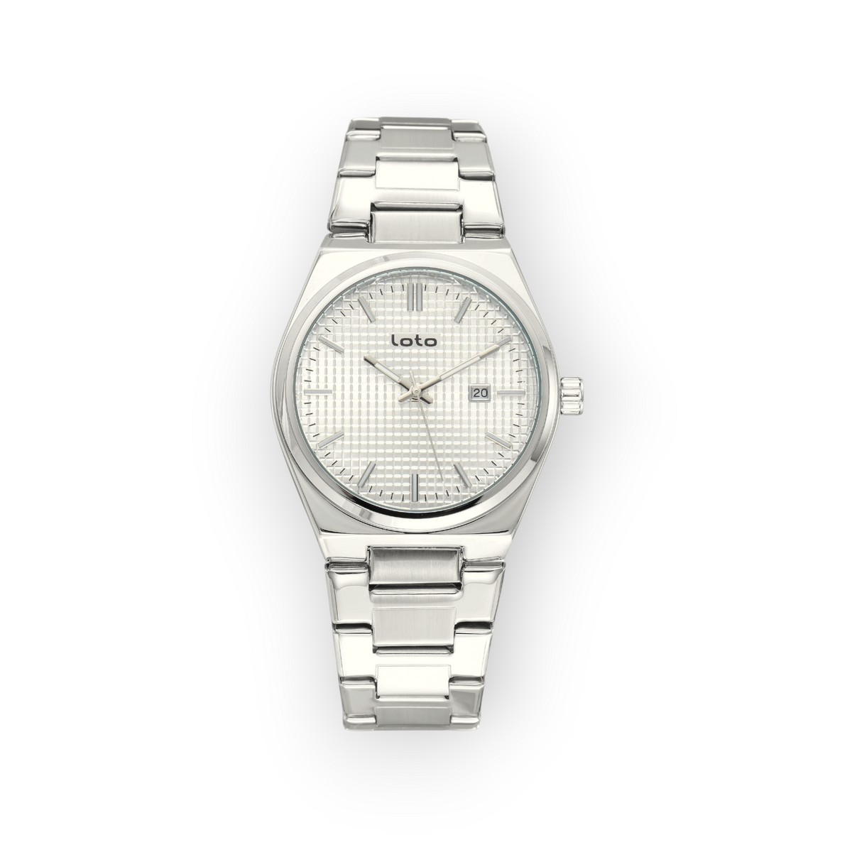 Reloj LOTO COMPANY Vorlix 2589 de acero inoxidable plateado con esfera texturizada y ventana de fecha