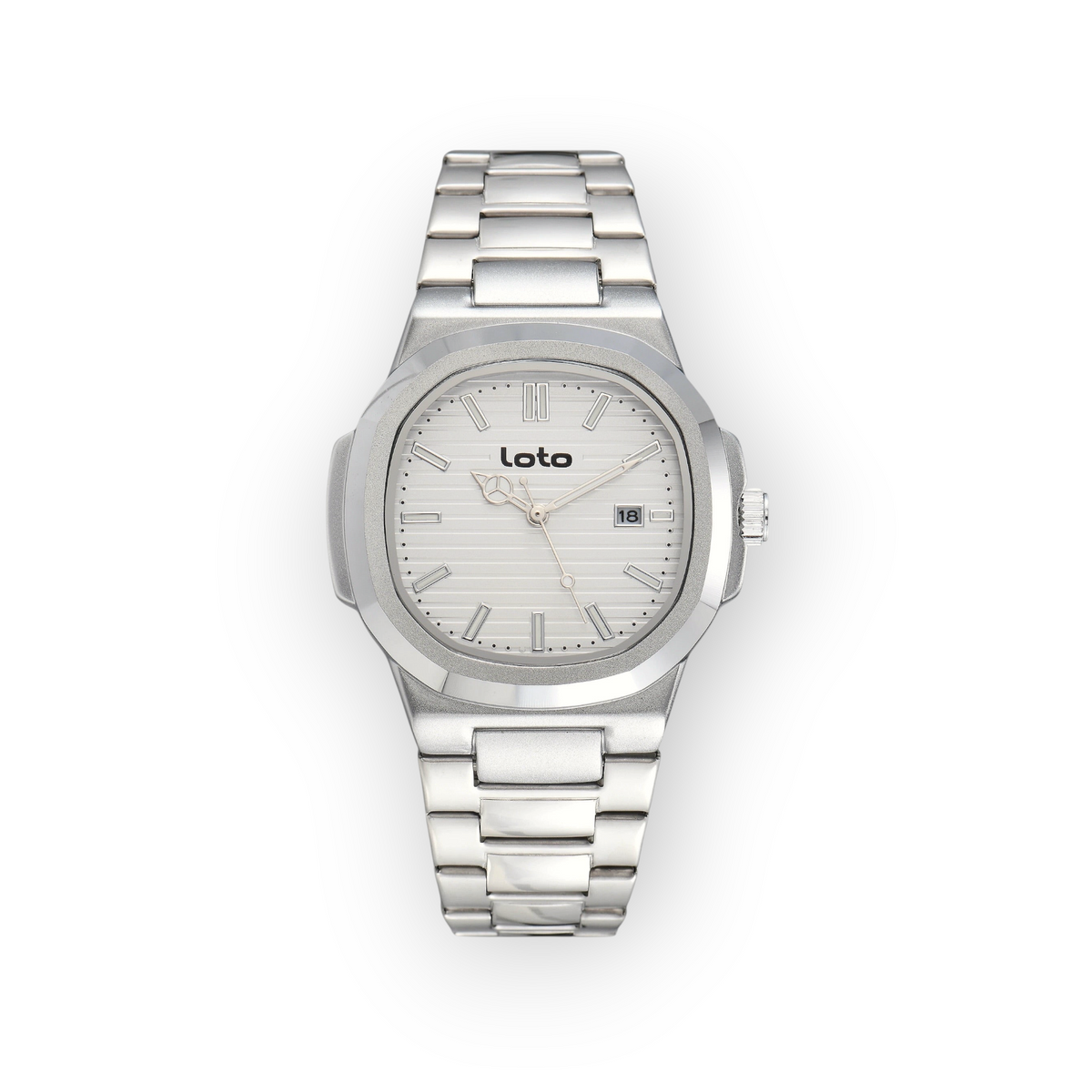 Reloj LOTO COMPANY Kelvoran 2605 de acero inoxidable plateado con esfera texturizada y ventana de fecha