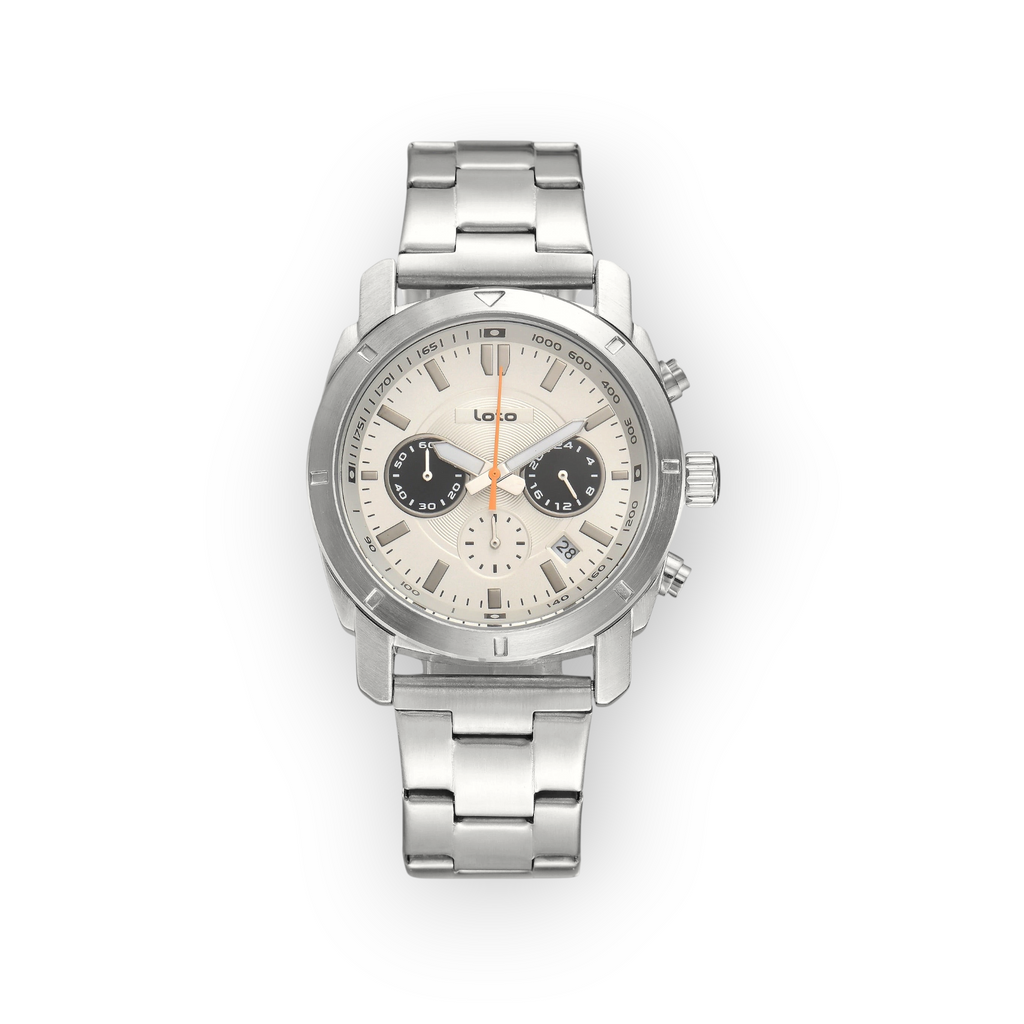 Reloj LOTO COMPANY DREZVAN 2602 de acero inoxidable plateado con esfera clara y subesferas cronógrafo negras