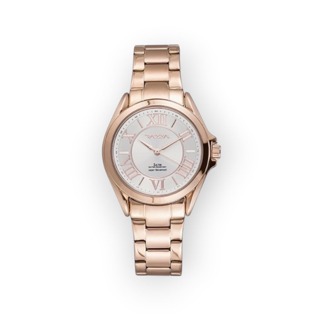 Reloj LOTO COMPANY ANOVA 31110 de pulsera en tono oro rosa con brazalete de eslabones y esfera con números romanos.