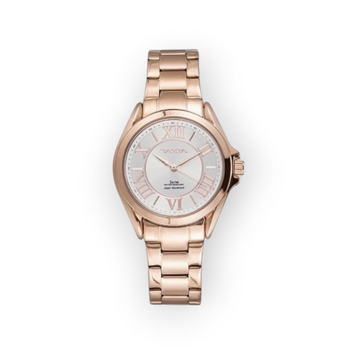 Reloj LOTO COMPANY ANOVA 31110 de pulsera en tono oro rosa con brazalete de eslabones y esfera con números romanos.