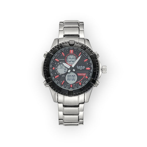 Reloj LOTO COMPANY AQUA / 2422 plateado de acero inoxidable con esfera multifuncional y bisel giratorio.