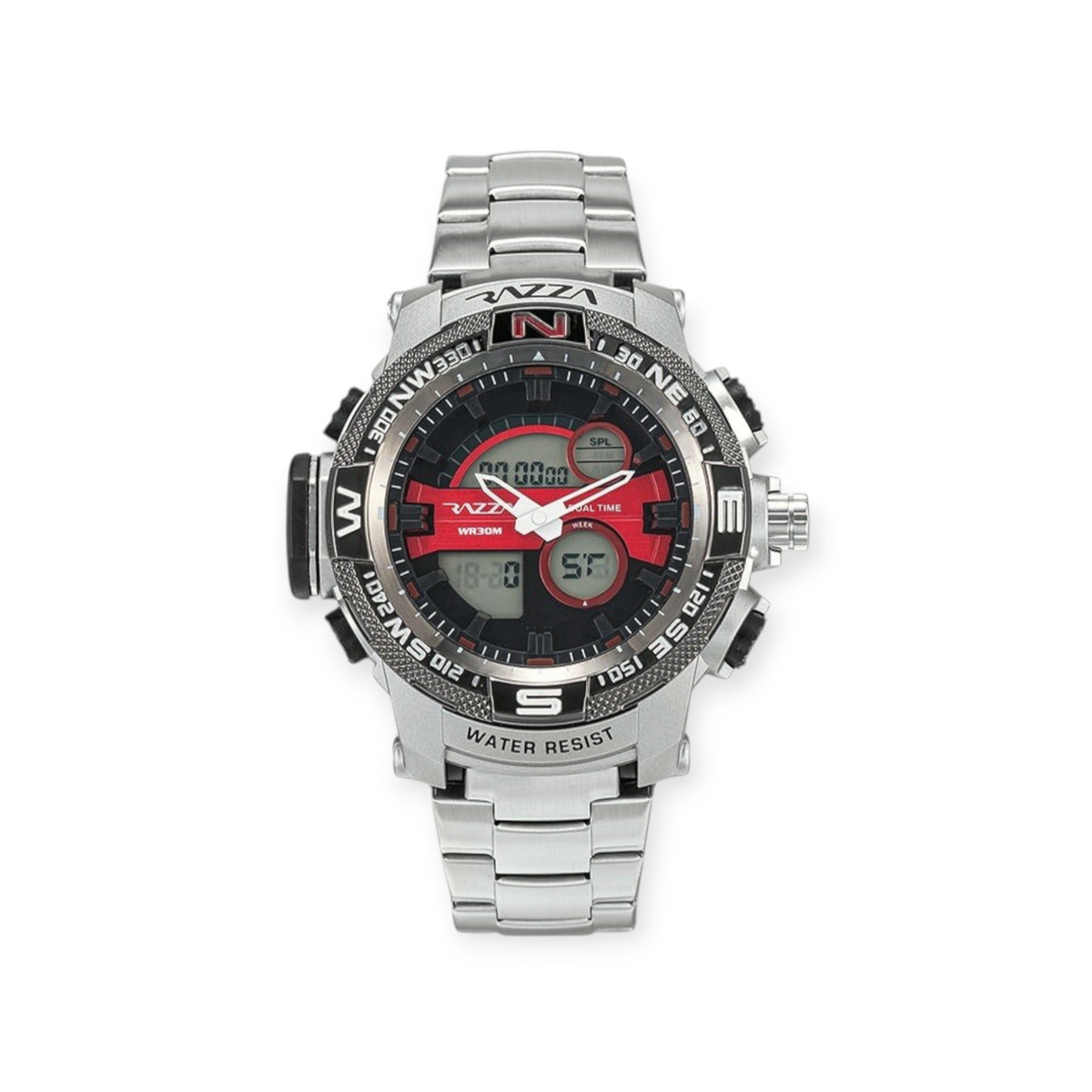 Reloj LOTO COMPANY Astro 31077 analógico-digital de acero inoxidable con esfera roja y bisel táctico