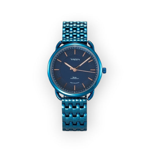 Reloj LOTO COMPANY AURA / 31055 azul metálico con esfera texturizada y correa de acero inoxidable.