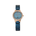 Reloj LOTO COMPANY Axis 31061 con esfera azul iridiscente, caja oro rosa, bisel con cristales y brazalete azul.