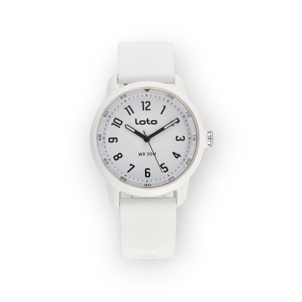 Reloj LOTO COMPANY Zorvant 2598 con correa de silicona blanca, esfera minimalista y números negros claros