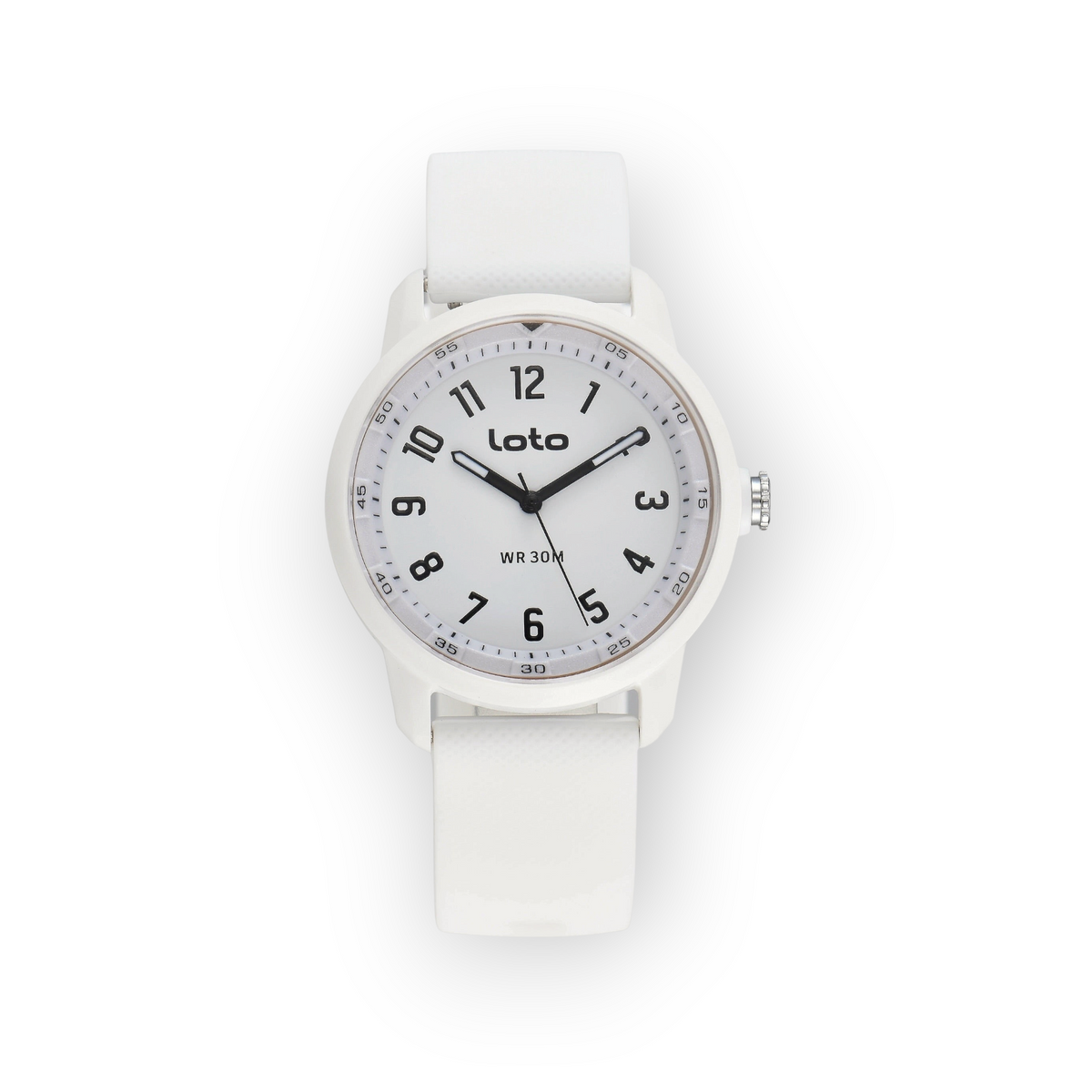 Reloj LOTO COMPANY Zorvant 2598 con correa de silicona blanca, esfera minimalista y números negros claros