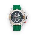 Reloj cronógrafo deportivo LOTO COMPANY ELITE 2528 con esfera verde, caja metálica y correa de silicona verde.
