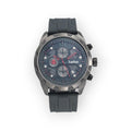 Reloj cronógrafo LOTO COMPANY IMPACT 2539 con caja de acero gris oscuro, correa de silicona y detalles en rojo.