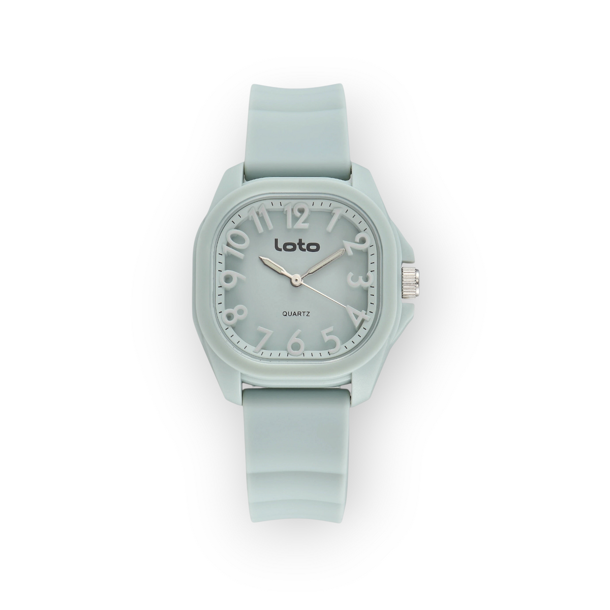 Reloj de cuarzo LOTO COMPANY con caja cuadrada y correa de silicona en color gris claro