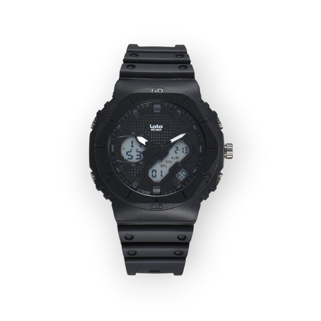 Reloj deportivo LOTO COMPANY AMAUR analógico-digital en color negro con correa de resina resistente y diseño robusto.