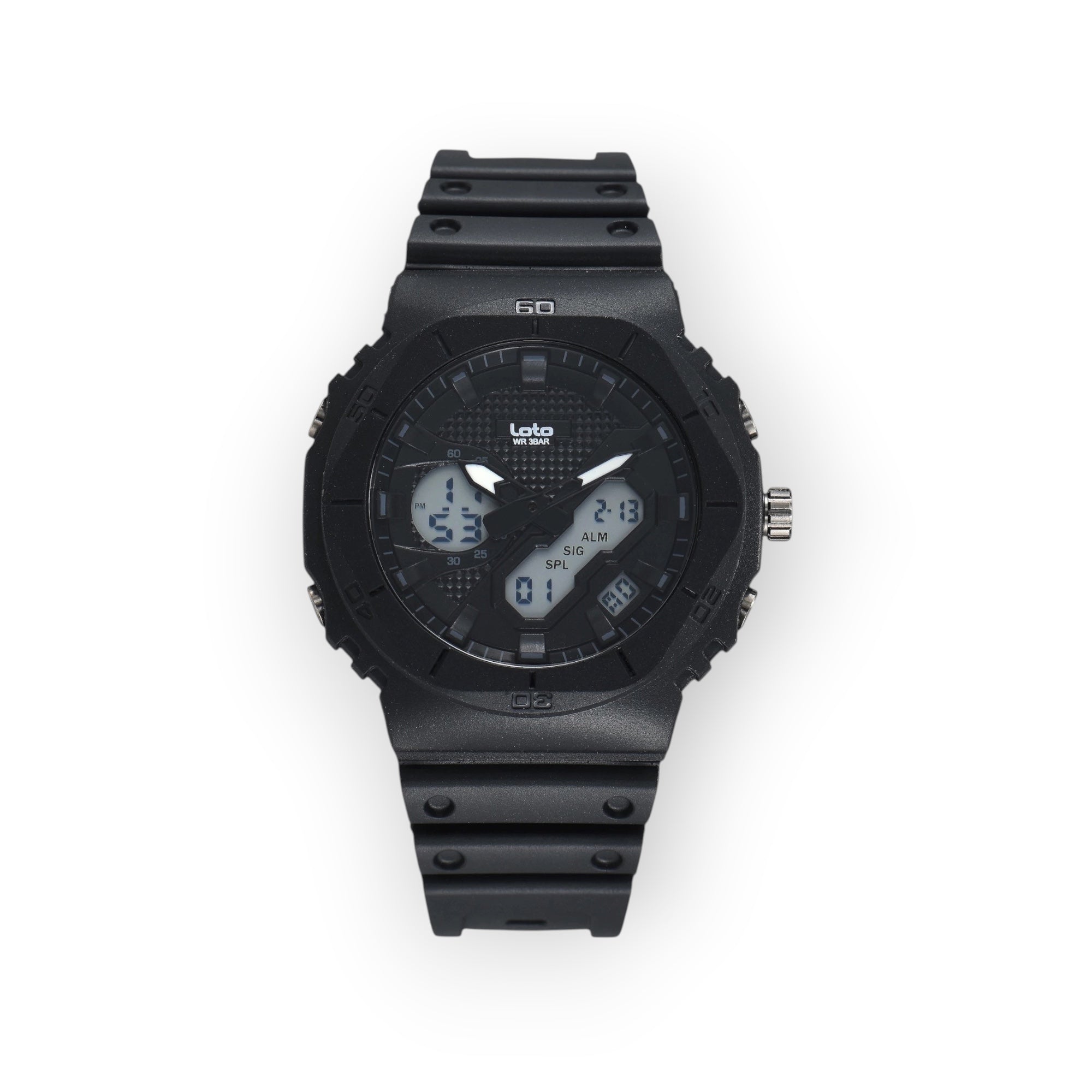 Reloj deportivo LOTO COMPANY AMAUR analógico-digital en color negro con correa de resina resistente y diseño robusto.