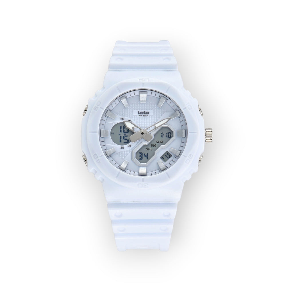 Reloj deportivo LOTO COMPANY AMAUR analógico-digital en color blanco con correa de resina resistente y diseño moderno.