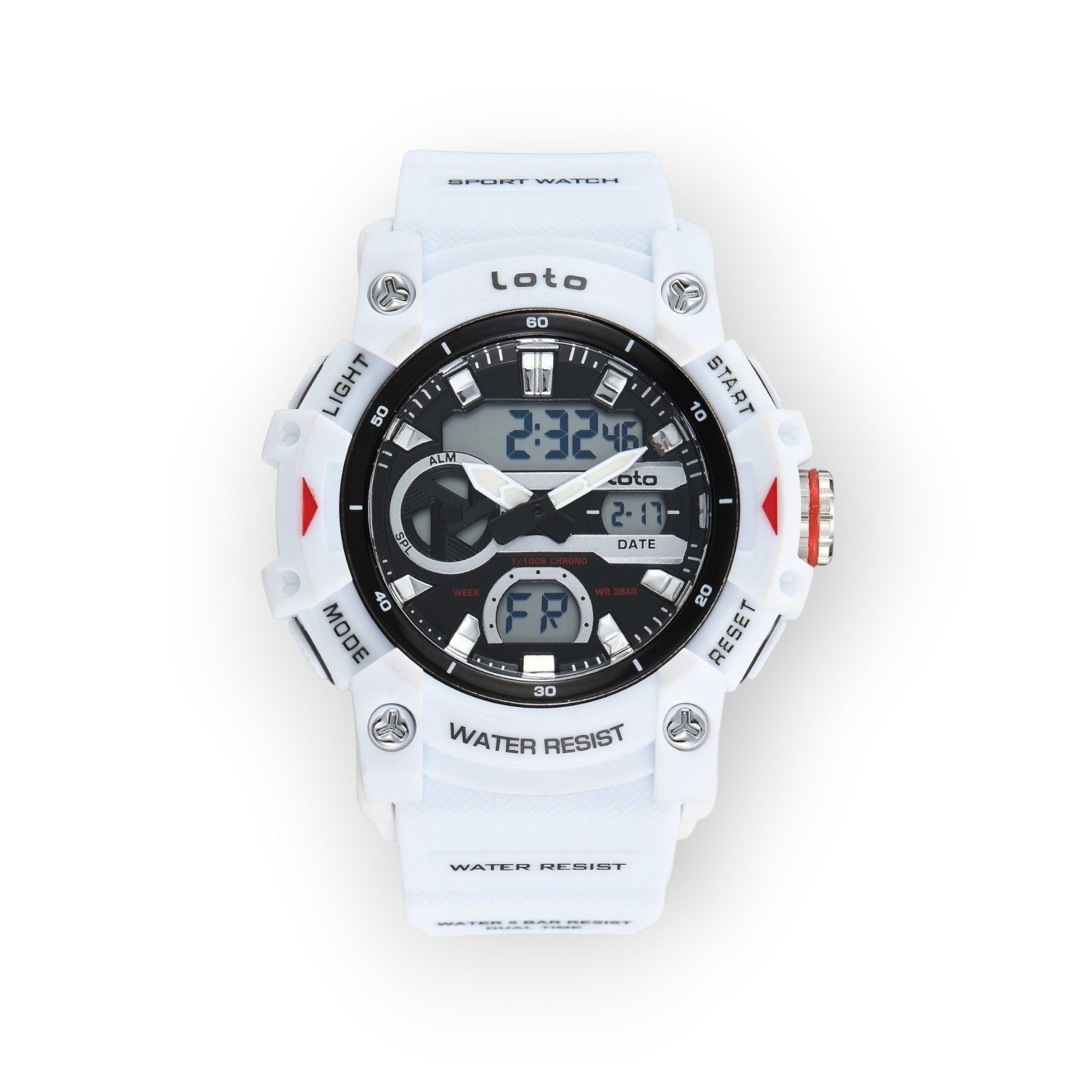 Reloj deportivo LOTO COMPANY KRONEX 2573 blanco con pantalla híbrida analógica y digital y correa de silicona resistente