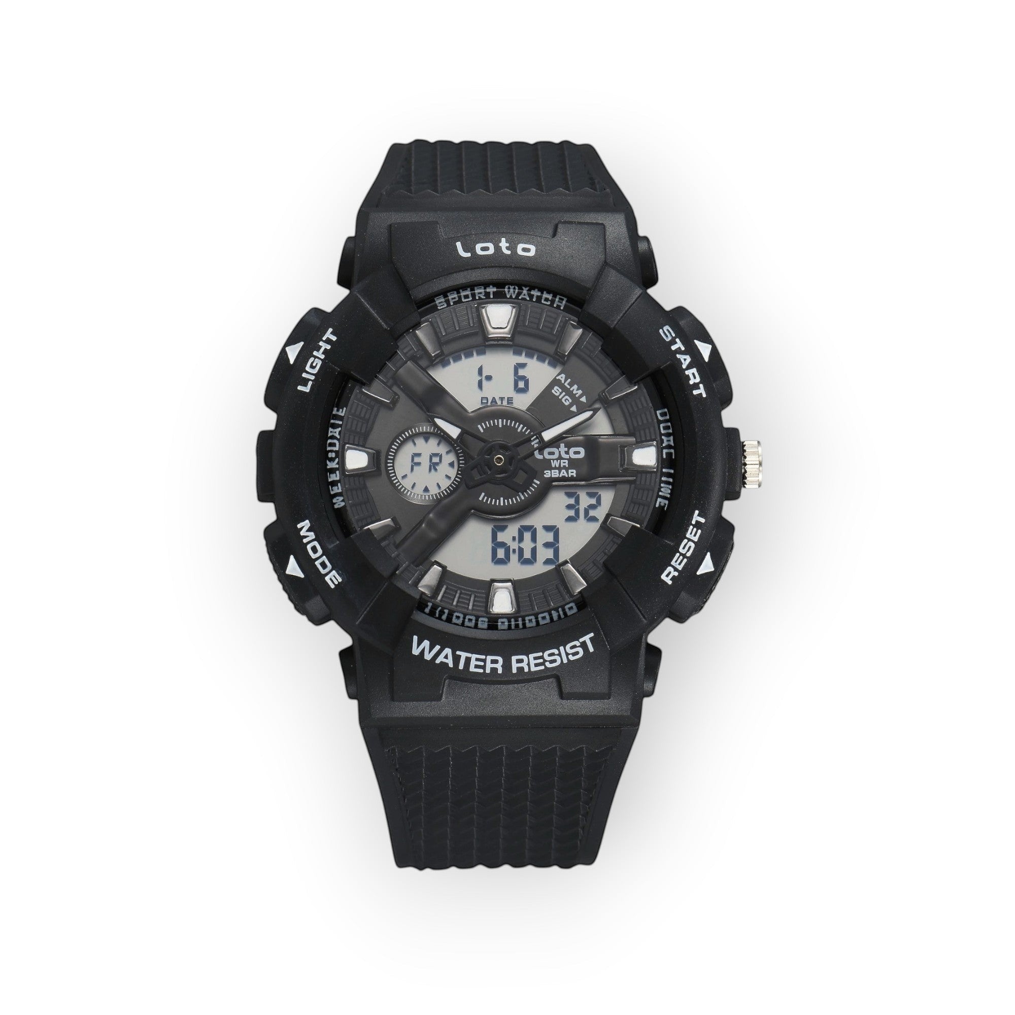 Reloj deportivo LOTO COMPANY IMPERIUM 2567 negro con pantalla híbrida analógica-digital y correa de silicona resistente