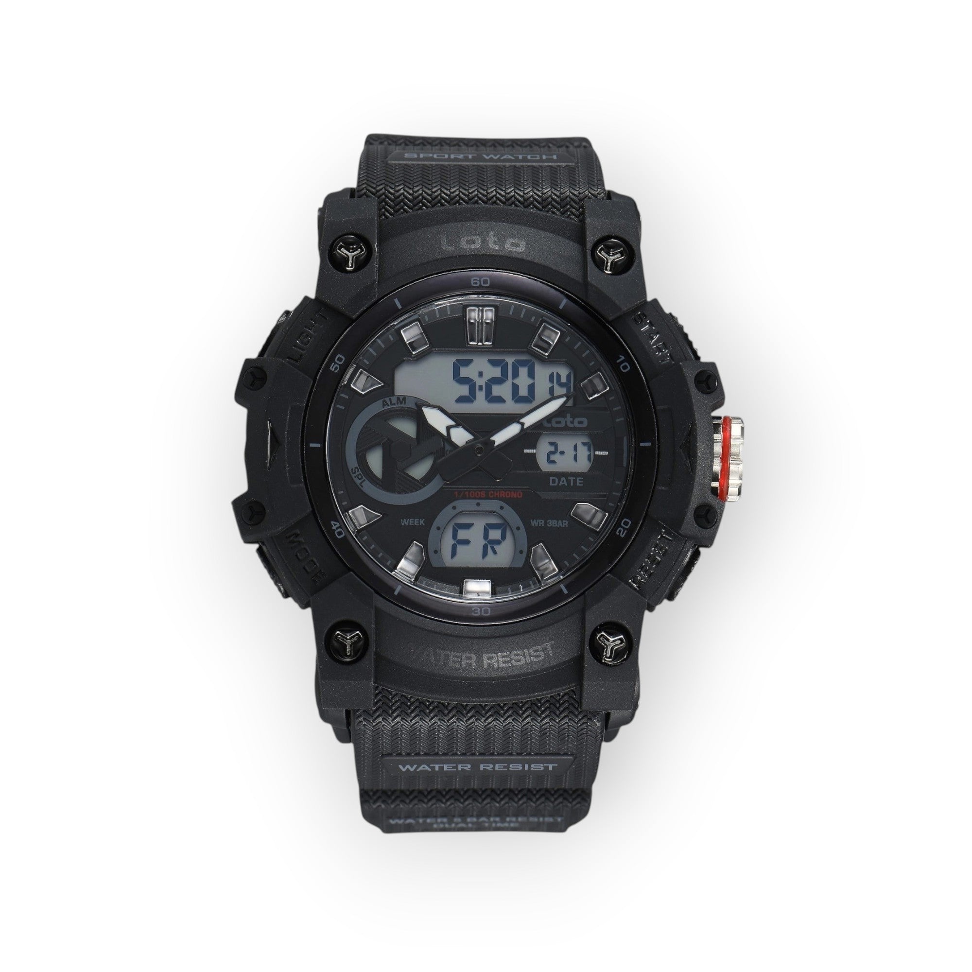 Reloj deportivo LOTO COMPANY KRONEX 2573 negro con pantalla híbrida analógica-digital y correa de silicona resistente