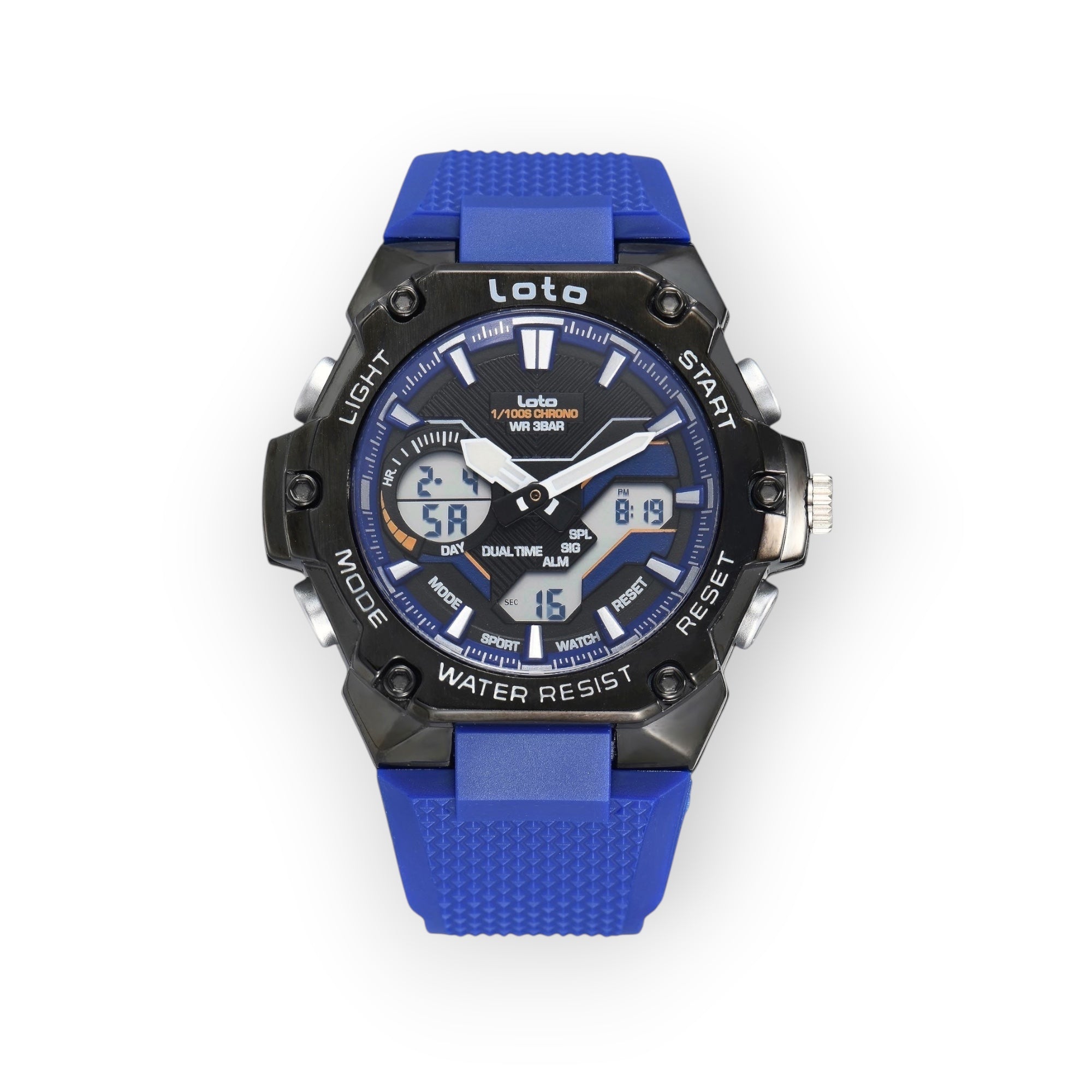 Reloj deportivo LOTO COMPANY TITANIX 2575 analógico-digital con correa de silicona azul y caja negra resistente.