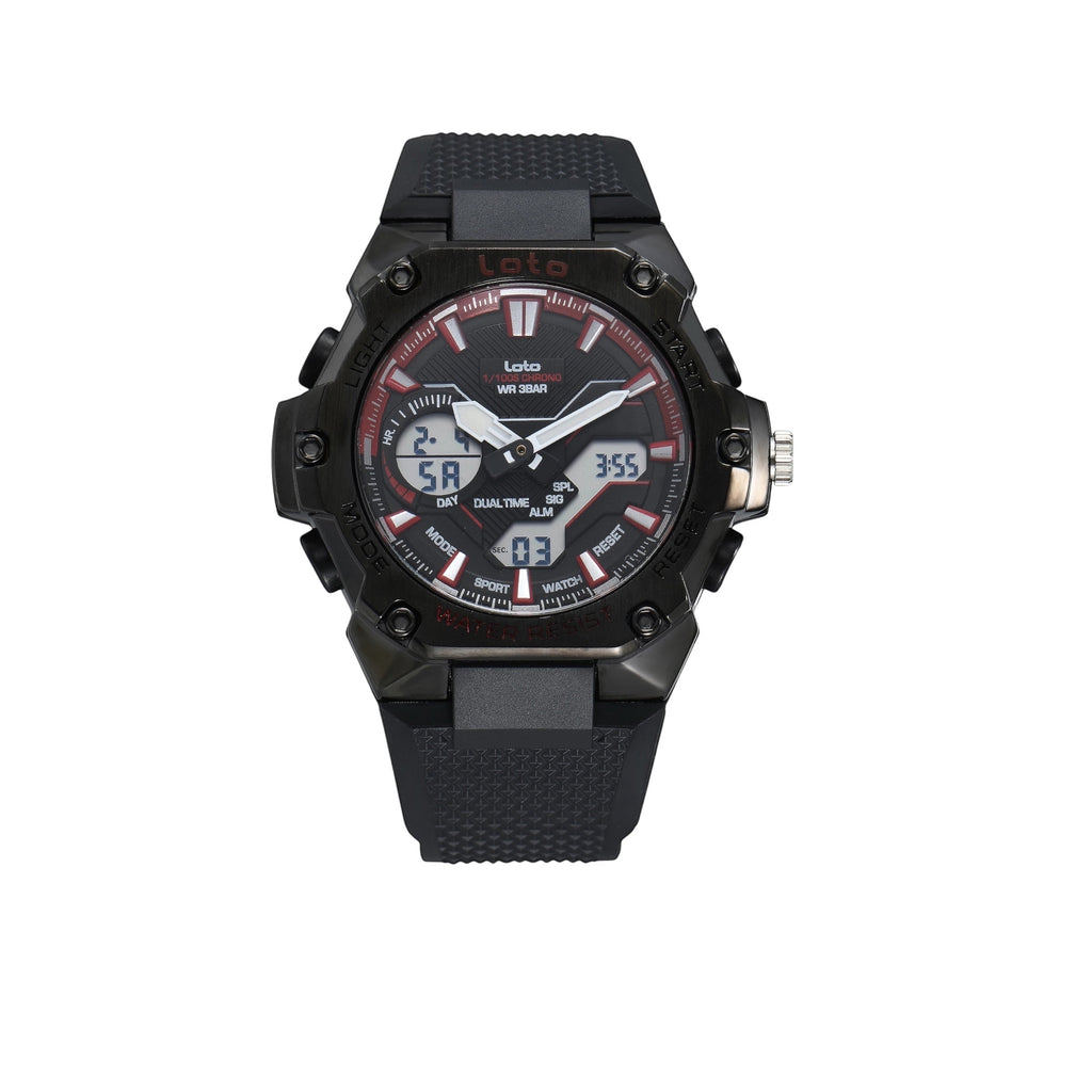 Reloj deportivo LOTO COMPANY TITANIX 2575 analógico-digital negro con correa de silicona y funciones de cronómetro.