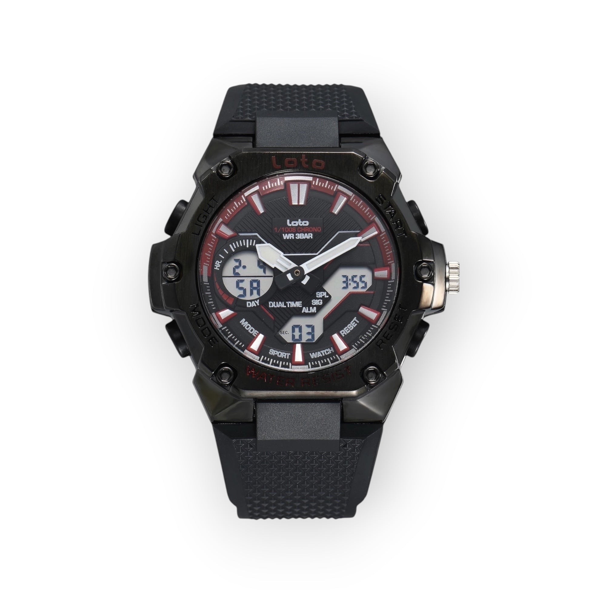Reloj deportivo LOTO COMPANY TITANIX 2575 analógico-digital negro con correa de silicona y funciones de cronómetro.