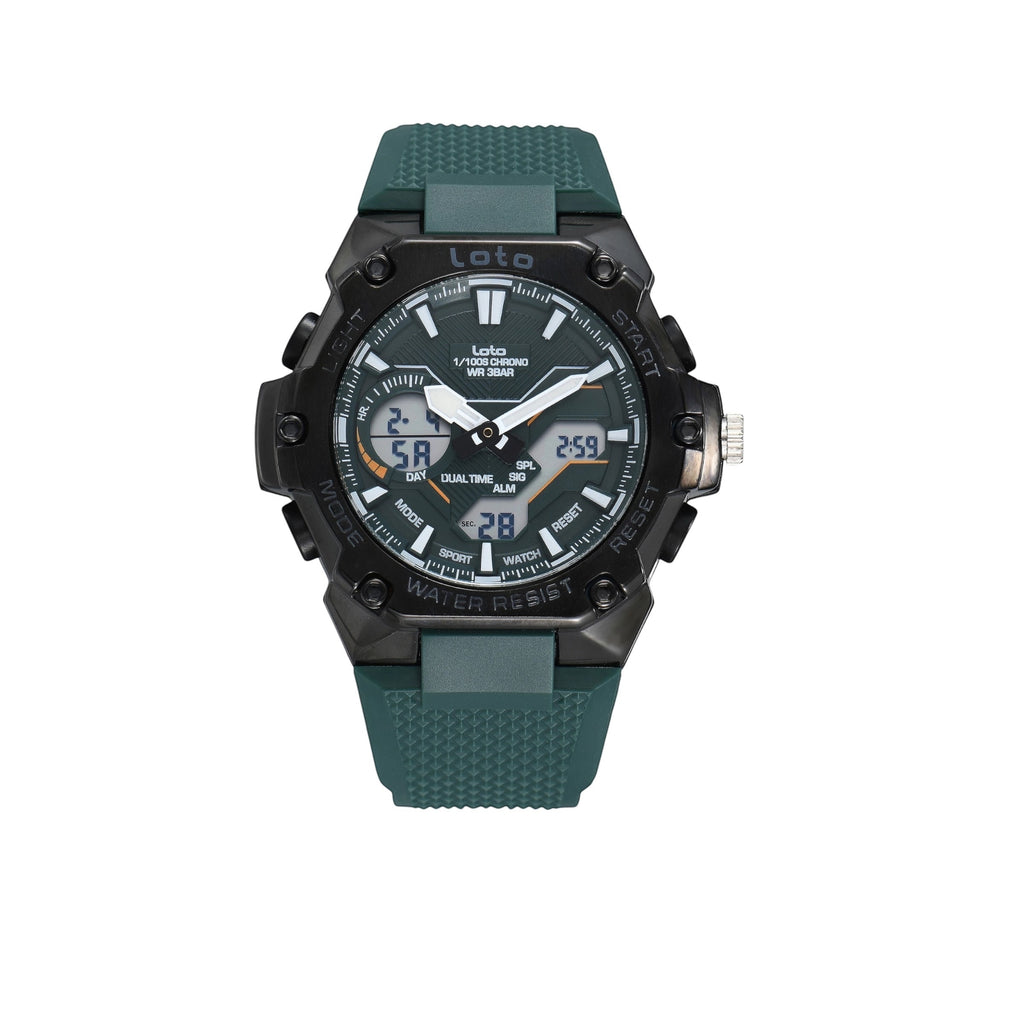 Reloj deportivo LOTO COMPANY TITANIX 2575 analógico-digital verde con correa de silicona texturizada y caja negra.