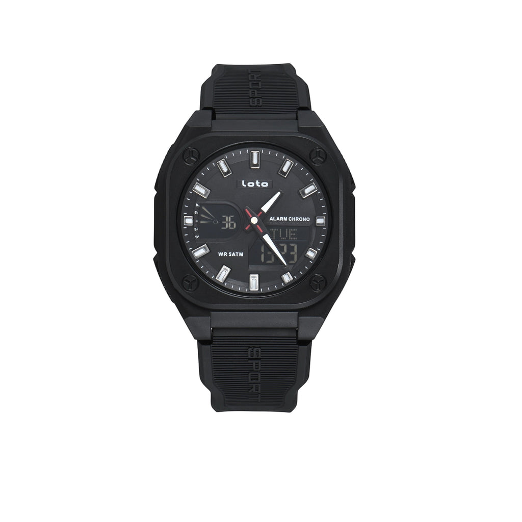 Reloj deportivo LOTO COMPANY VERTEX / 2593 negro, analógico-digital con correa de silicona y resistencia al agua 5ATM.