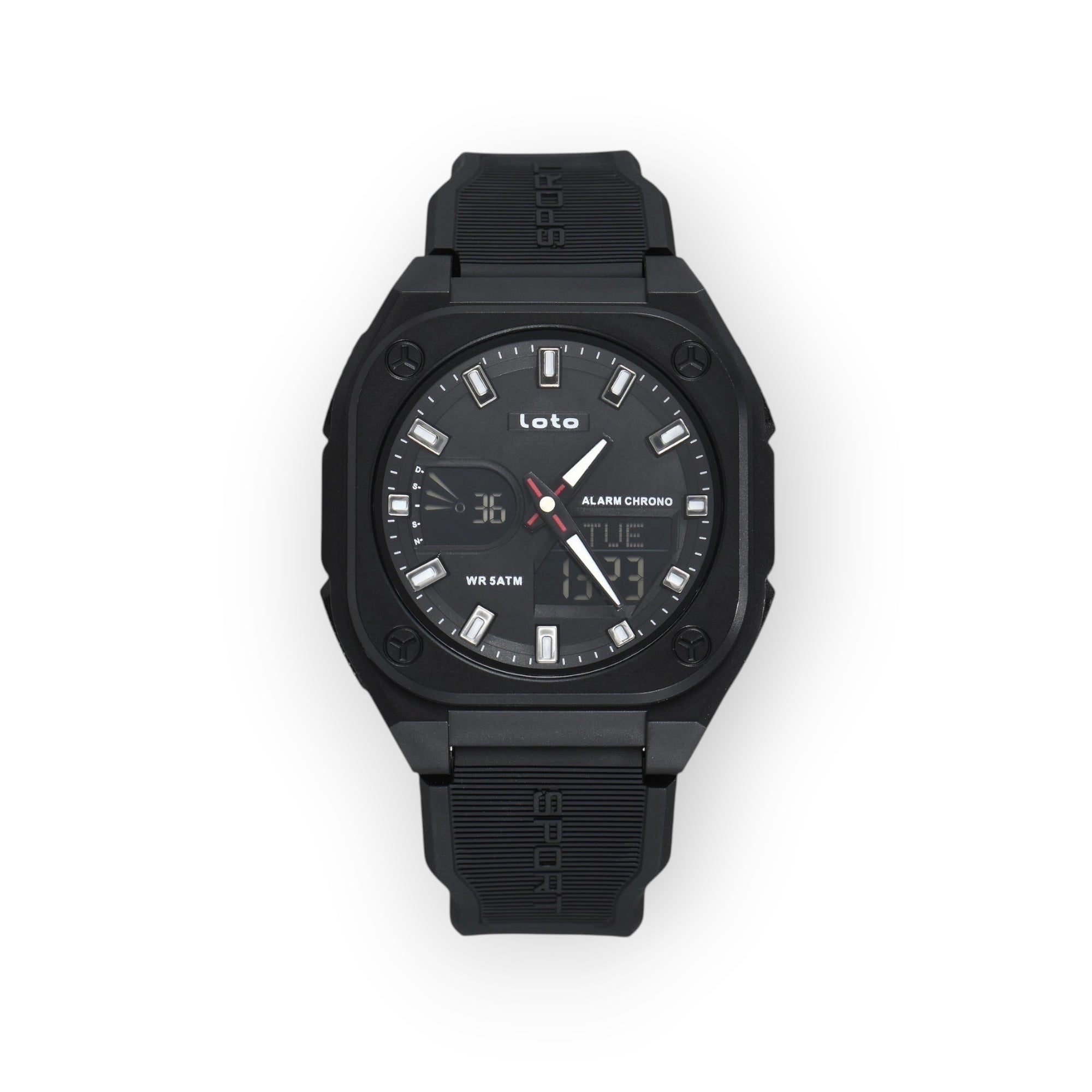 Reloj deportivo LOTO COMPANY VERTEX / 2593 negro, analógico-digital con correa de silicona y resistencia al agua 5ATM.
