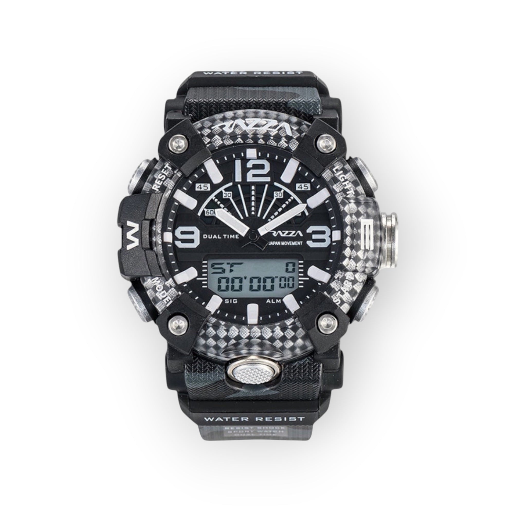 Reloj deportivo LOTO COMPANY X-TREME 31081 híbrido con esfera analógica-digital, acabado en fibra de carbono y camuflaje