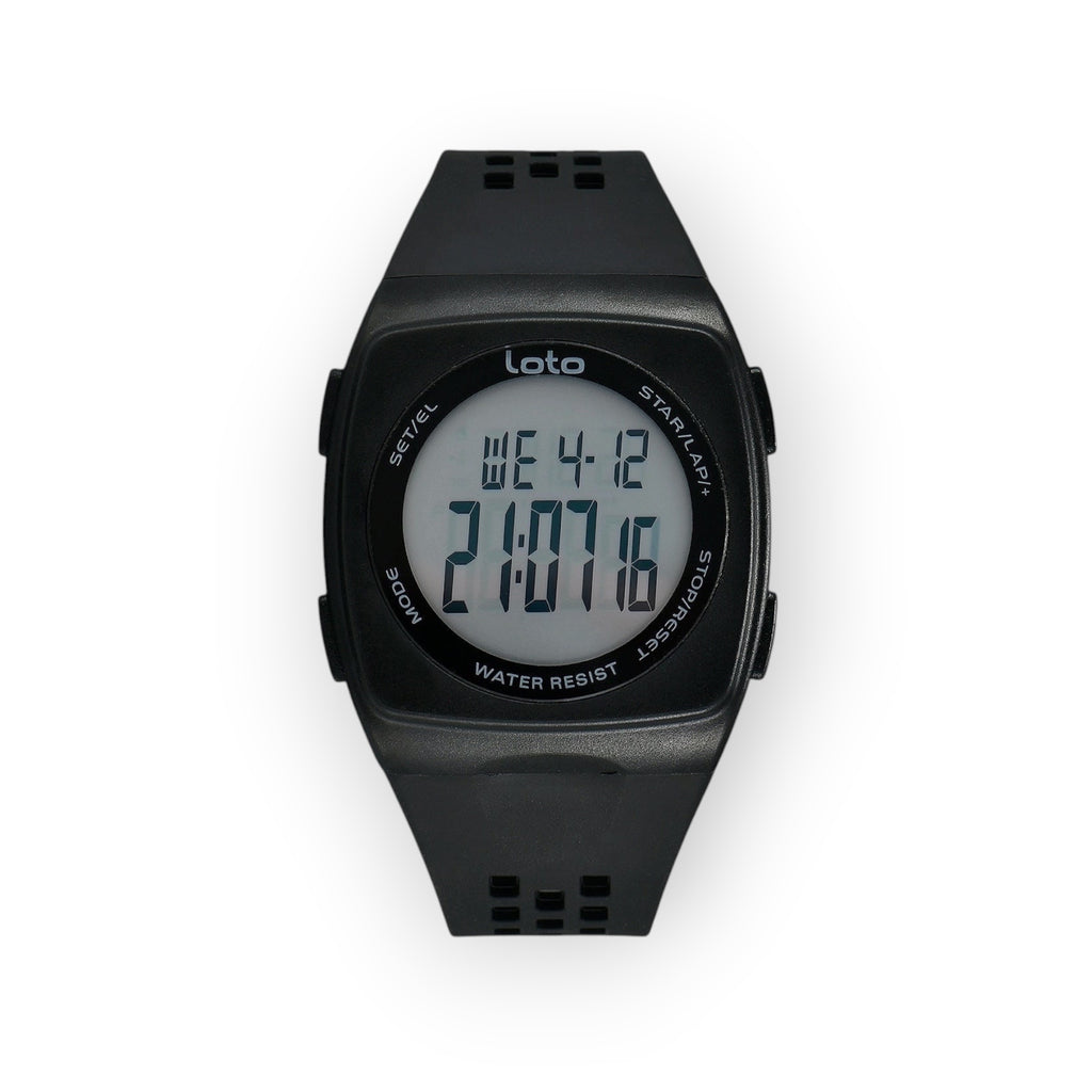 Reloj digital LOTO COMPANY BLACKOUT / 2531-1 negro con correa de silicona y pantalla digital clara. Resistente al agua.