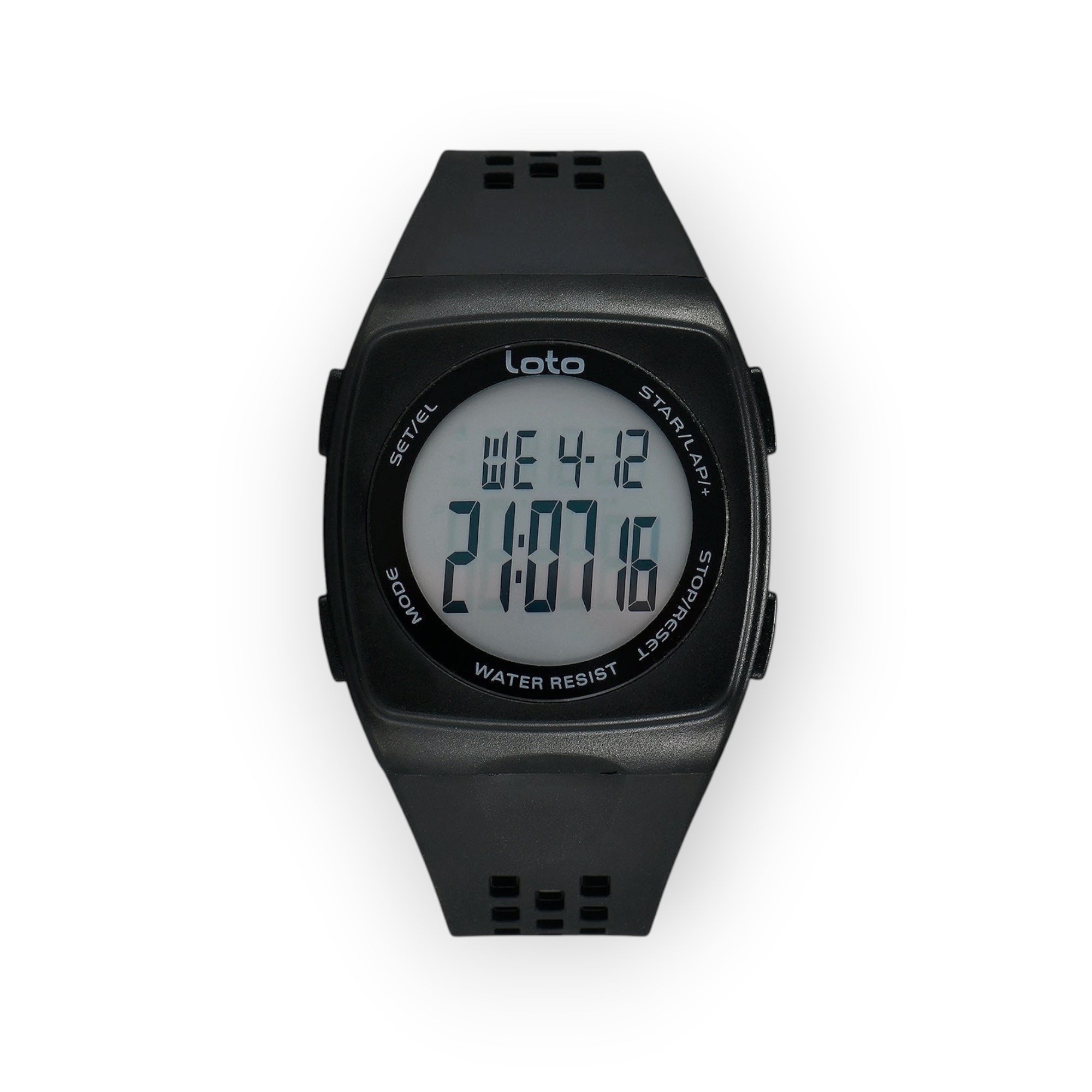 Reloj digital LOTO COMPANY BLACKOUT / 2531-1 negro con correa de silicona y pantalla digital clara. Resistente al agua.