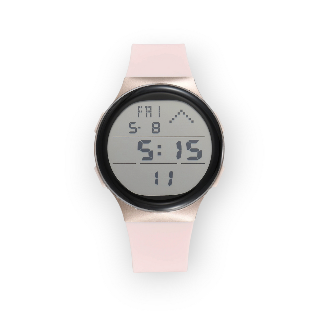 Reloj digital LOTO COMPANY ZYRVANO 2604 con correa de silicona rosa y caja redonda en tono oro rosa