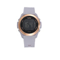 Reloj digital LOTO COMPANY SENTINEL gris con correa de silicona y bisel metálico en tono oro rosa, resistente al agua.