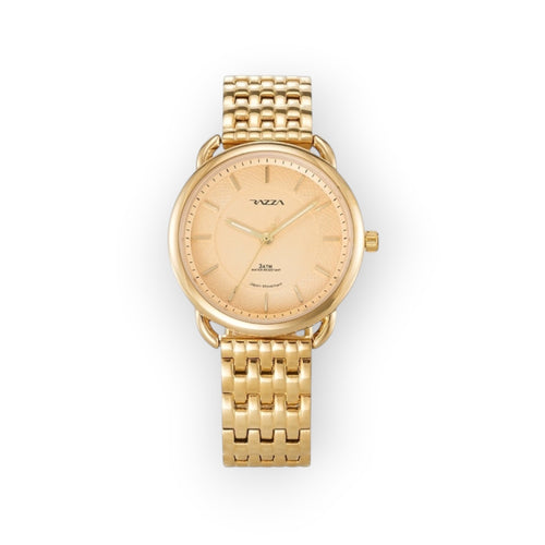 Reloj LOTO COMPANY AURA / 31055 dorado de acero inoxidable con esfera texturizada y movimiento japonés.