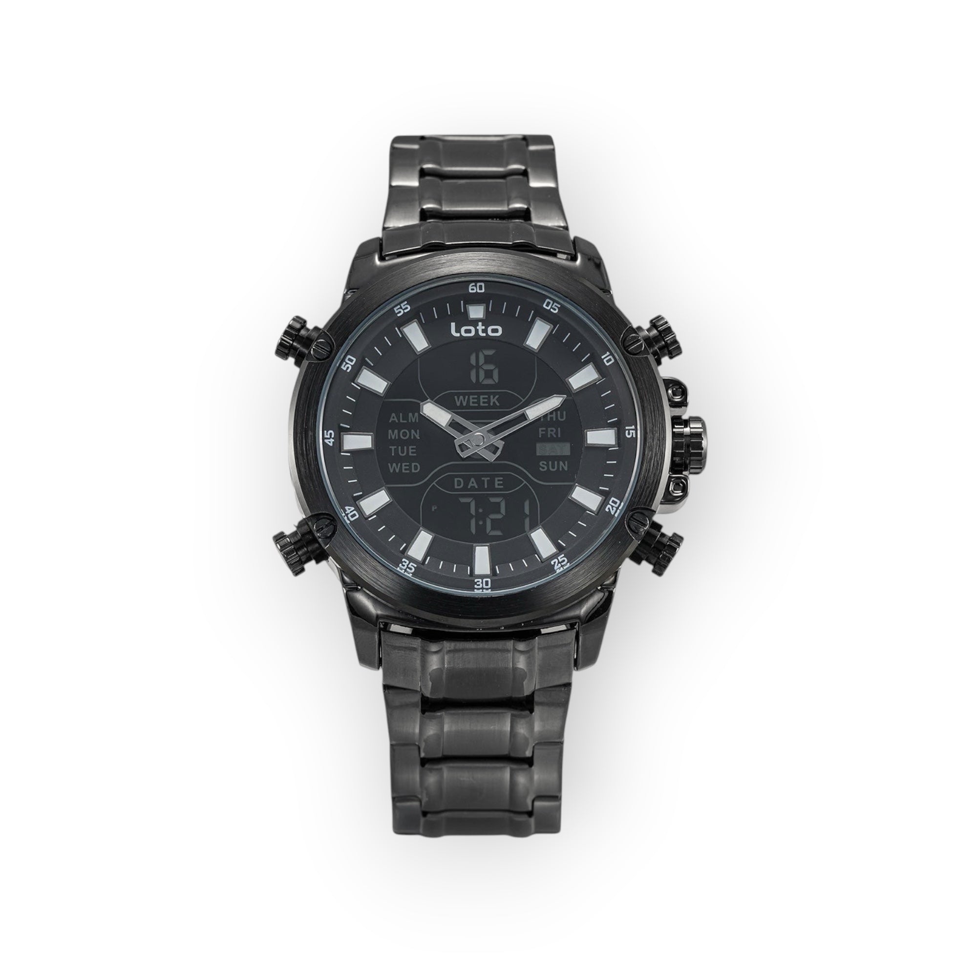 Reloj LOTO COMPANY ECLIPSE / 2406 deportivo multifunción analógico-digital negro con correa de metal.