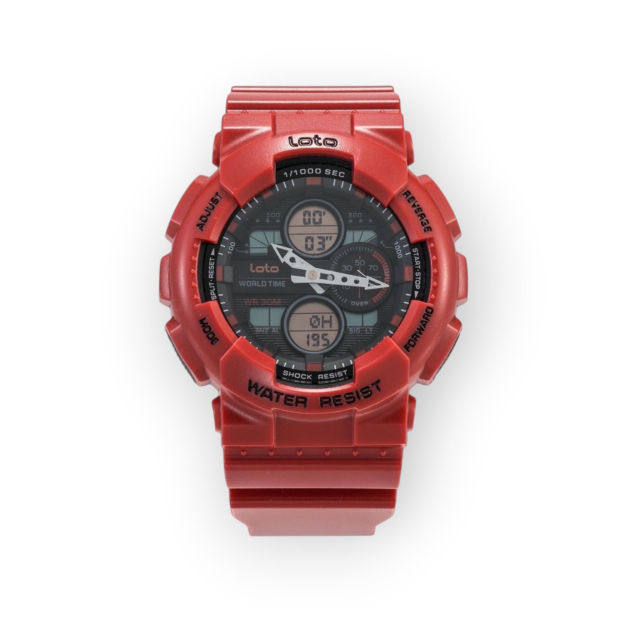 Reloj LOTO COMPANY EXTREME / 2399 rojo de doble pantalla con correa de resina, resistente a golpes y agua.