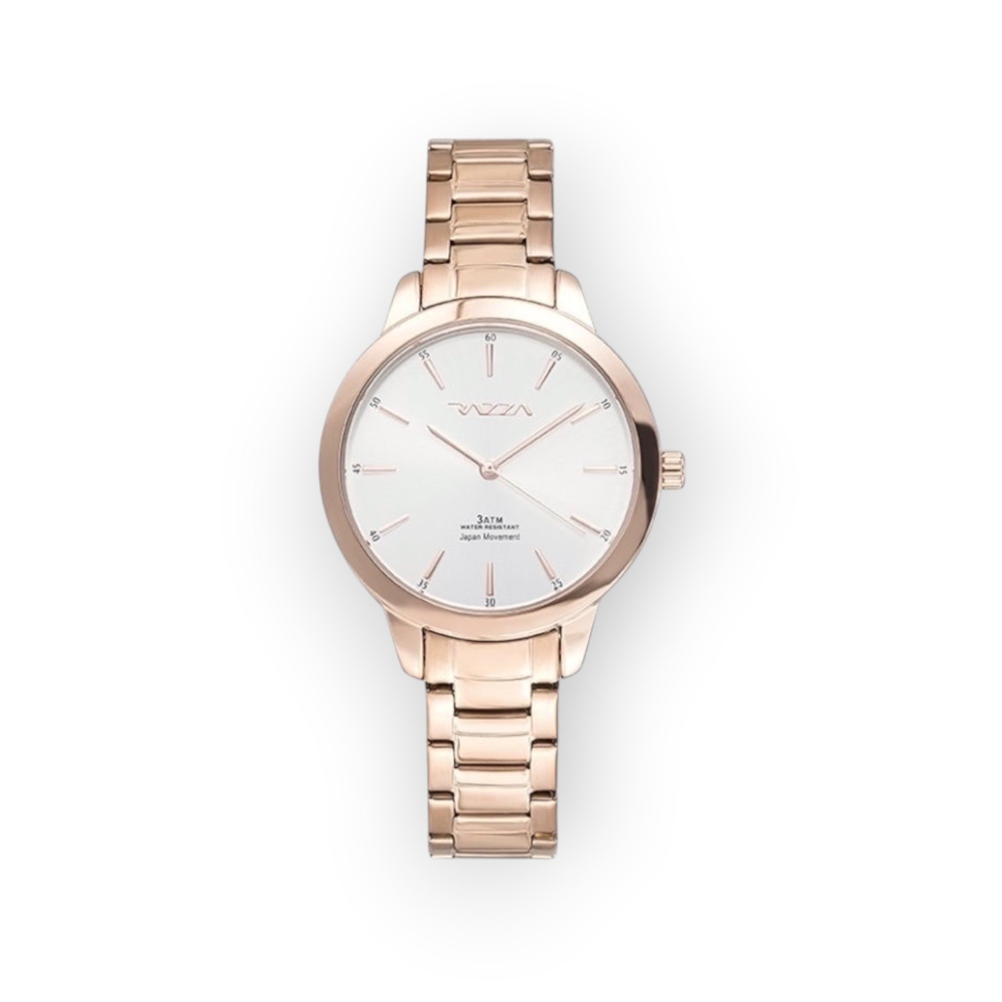 Reloj LOTO COMPANY IROK 31109 de metal en oro rosa con esfera minimalista blanca y correa de eslabones ajustable.