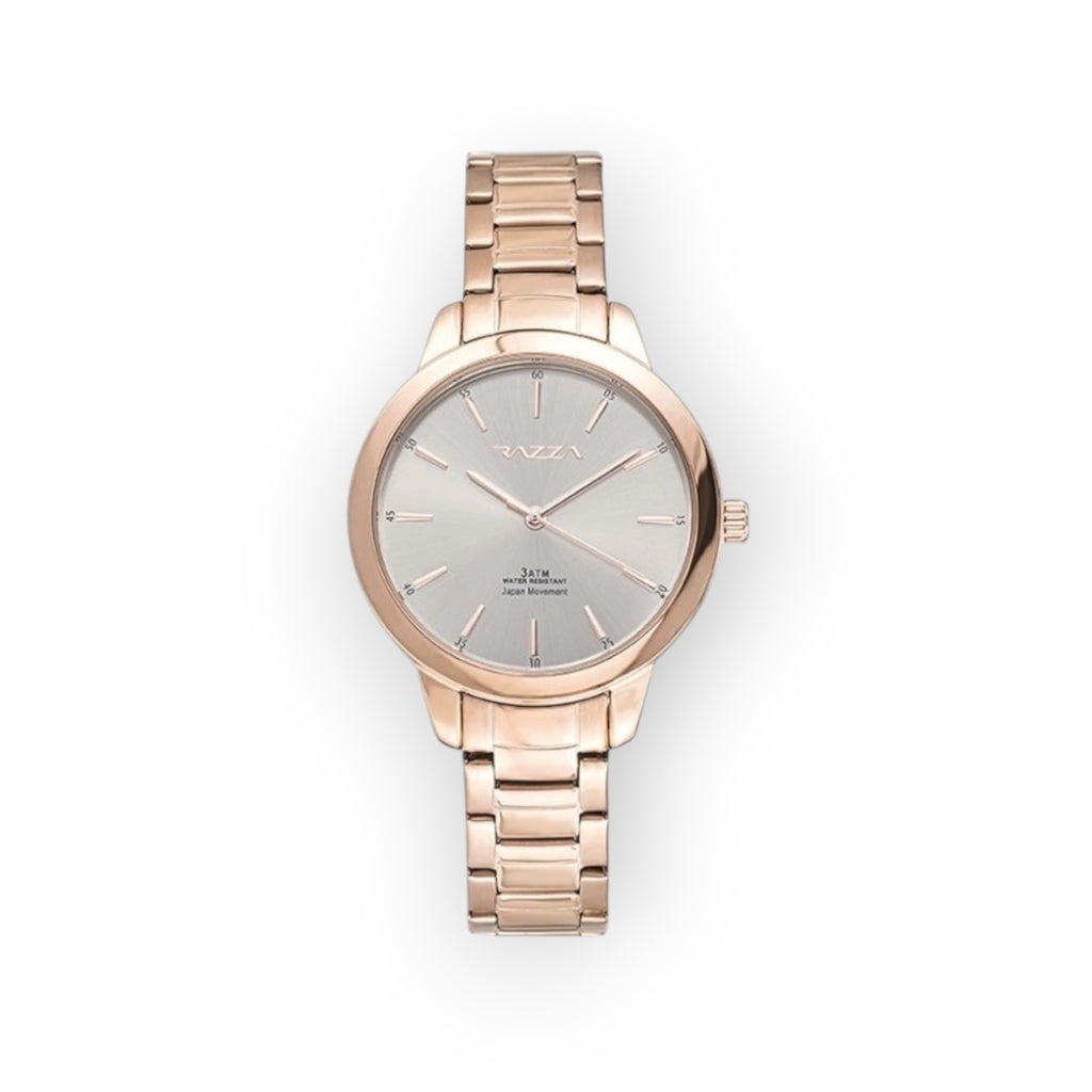 Reloj LOTO COMPANY IROK 31109 de metal en oro rosa con esfera plateada minimalista y correa de eslabones ajustable.