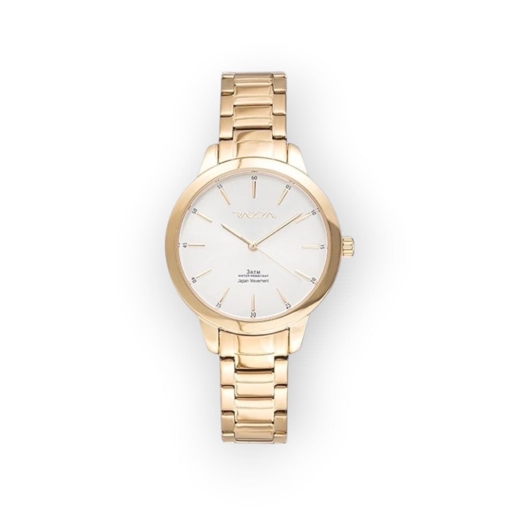 Reloj LOTO COMPANY IROK 31109 dorado con esfera blanca minimalista, correa de eslabones metálicos y movimiento japonés