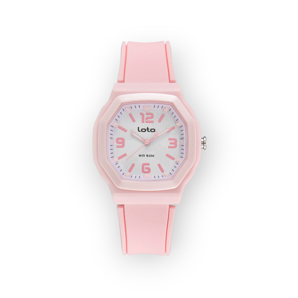 Reloj LOTO COMPANY Mavrek 2597 de color rosa con caja octogonal y correa de silicona resistente al agua