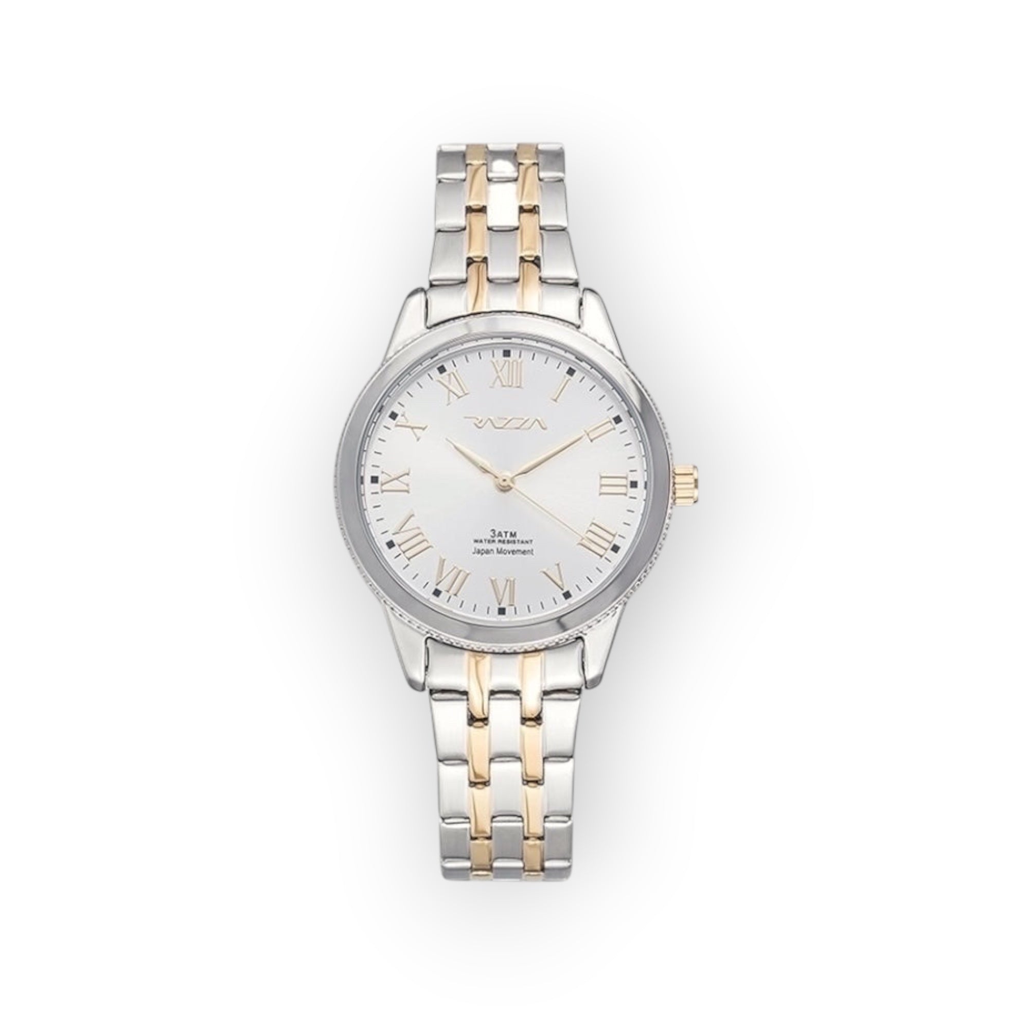 Reloj de mujer LOTO COMPANY RHEON 31108 bicolor en acero inoxidable plateado y oro rosa con números romanos.