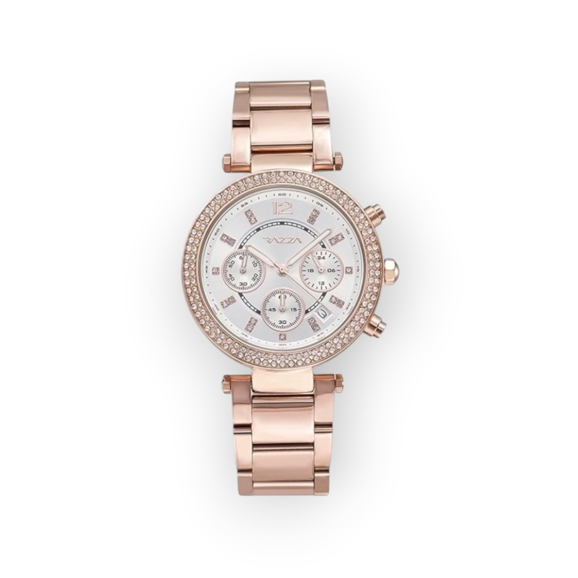 Reloj de mujer LOTO COMPANY SYRO 31106 en tono oro rosa con bisel de cristales y esfera multifunción elegante.