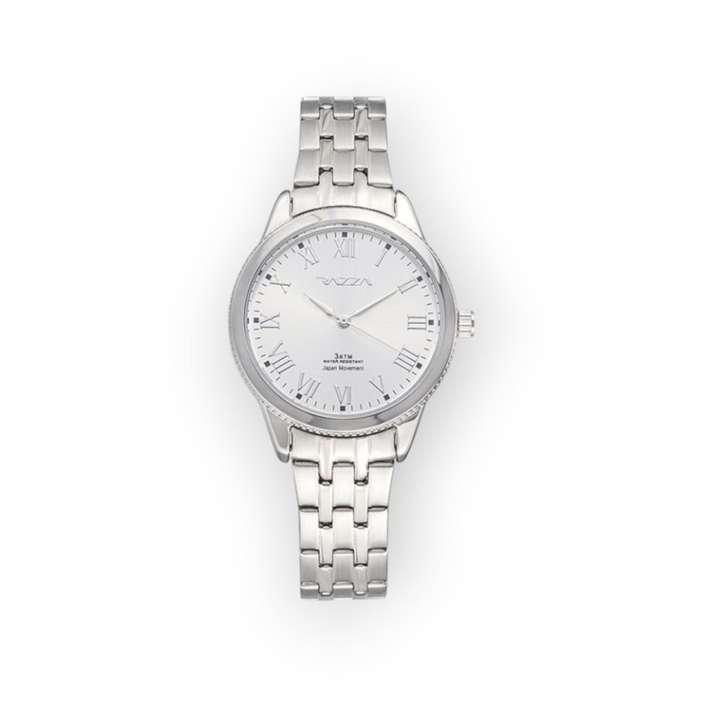 Reloj de pulsera para mujer LOTO COMPANY RHEON 31108 en acero inoxidable plateado con esfera y números romanos.