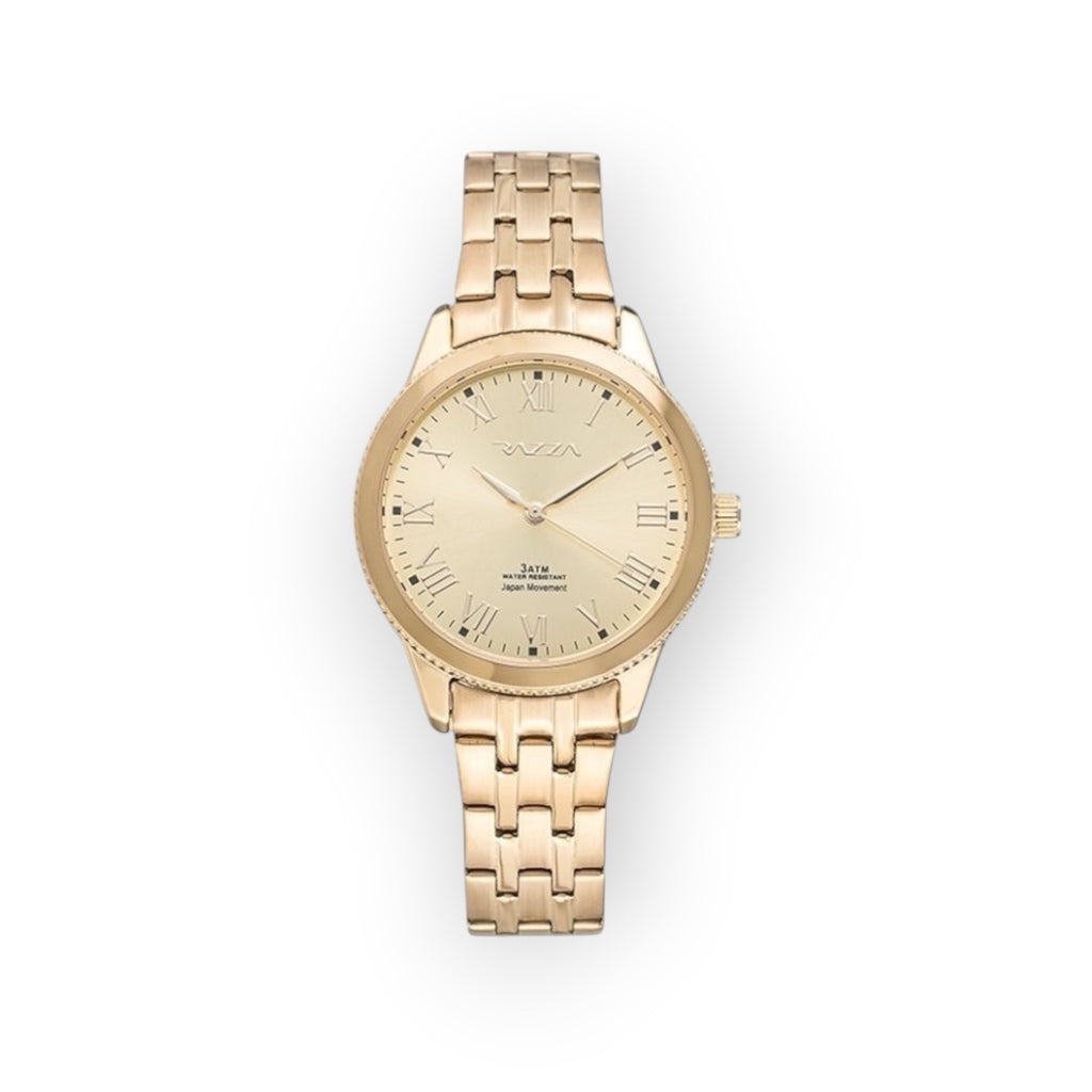 Reloj de mujer LOTO COMPANY RHEON 31108 en tono dorado con esfera minimalista, números romanos y brazalete de eslabones