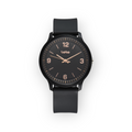 Reloj LOTO COMPANY Luxenor 2601 con esfera negra, manecillas en tono oro rosa y correa de silicona negra