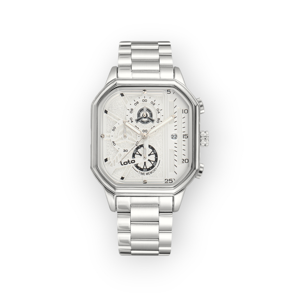 Reloj LOTO COMPANY Nexaro 2584 de acero inoxidable plateado con caja octogonal y esfera multifunción texturizada