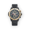 Reloj cronógrafo LOTO COMPANY OBSIDIAN 2531 de acero inoxidable negro con bisel dorado y esfera detallada.