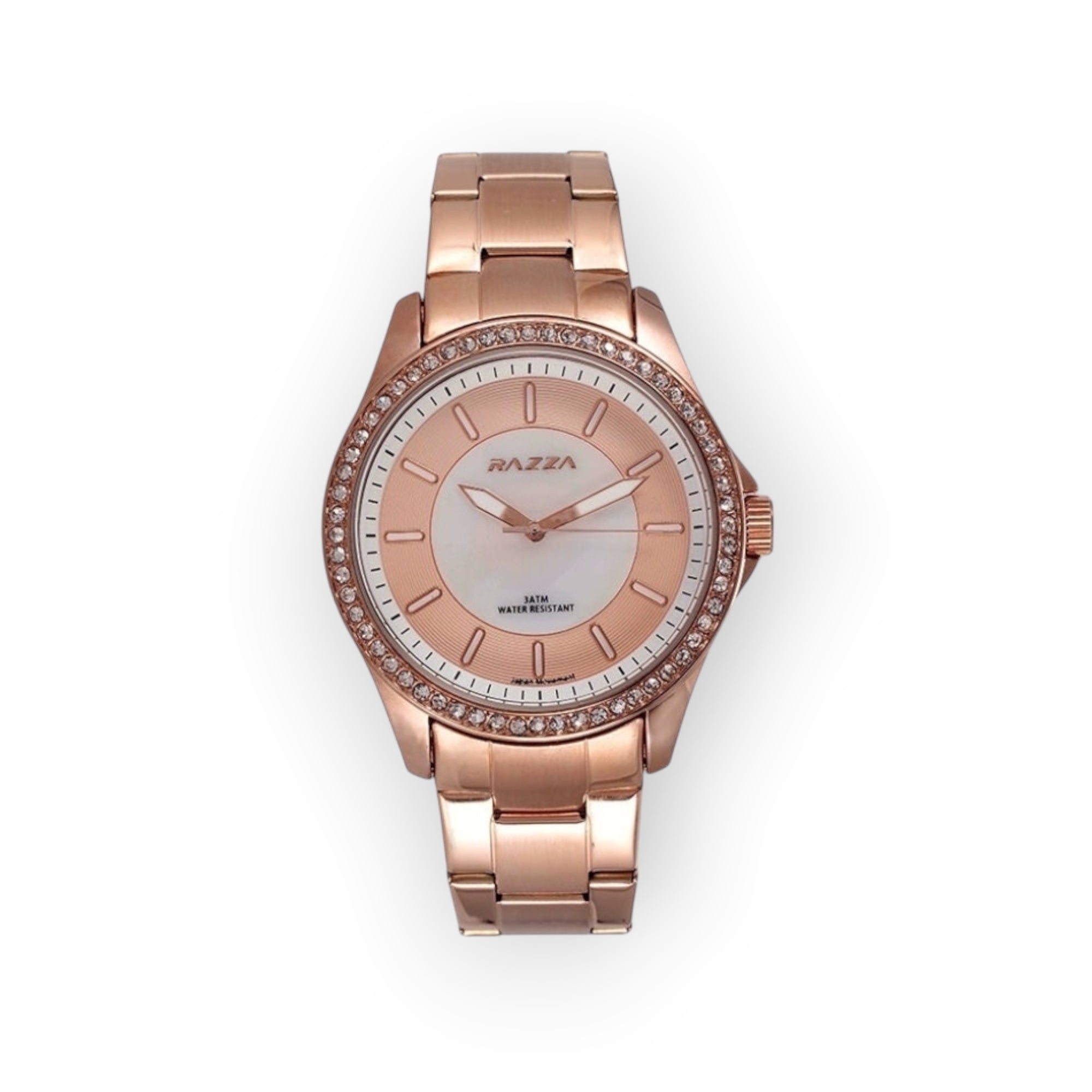 Reloj LOTO COMPANY ELEGANCE / 31013 de acero inoxidable en tono oro rosa con bisel de cristales y esfera blanca. Resistente al agua 3 ATM.