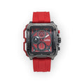 Reloj LOTO COMPANY RACER / 2533 cuadrado con esfera multifunción roja, detalles en negro y correa de silicona roja.