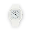 Reloj LOTO COMPANY serie SOFT blanco con caja cuadrada, correa de silicona y esfera minimalista de lectura clara.