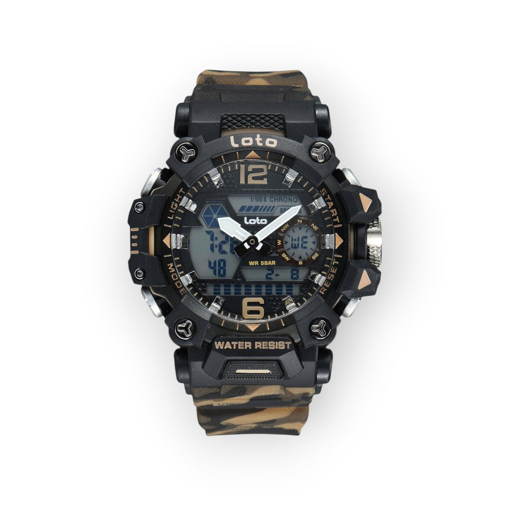 Reloj deportivo LOTO COMPANY KRYTON 2571 con pantalla híbrida, caja robusta y correa de camuflaje resistente al agua