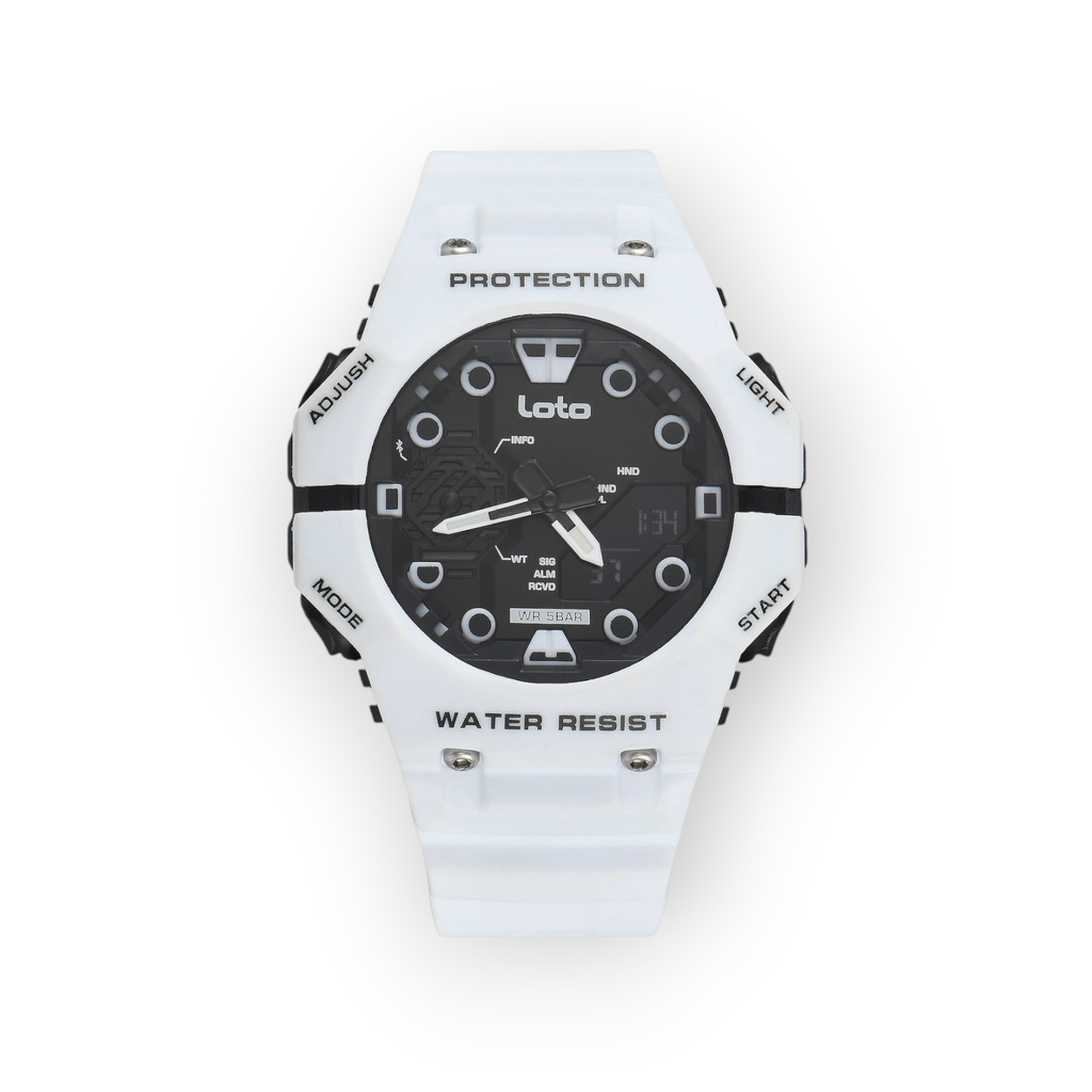 Reloj deportivo LOTO COMPANY Talvor 2583 con correa de resina blanca, esfera analógica-digital y diseño resistente